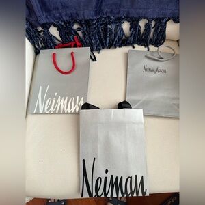 Neiman Marcus Silver Shopping Bags w/Black and Red Accents.  Three (3) small.